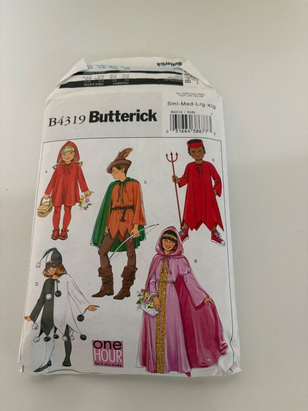Butterick B4319 Kids Costume Sewing Pattern S-M-L-XL Hooded Cape Devil Robin Hoo